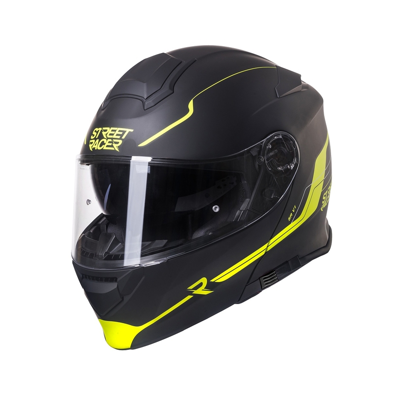 Klappbarer Motorradhelm Street Racer SR V1 schwarz-fluo gelb - Klasse II