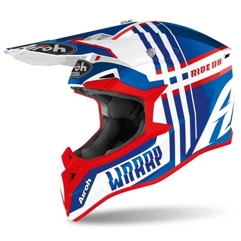 Motocross Helm Airoh Wraap Broken blau-weiß-rot