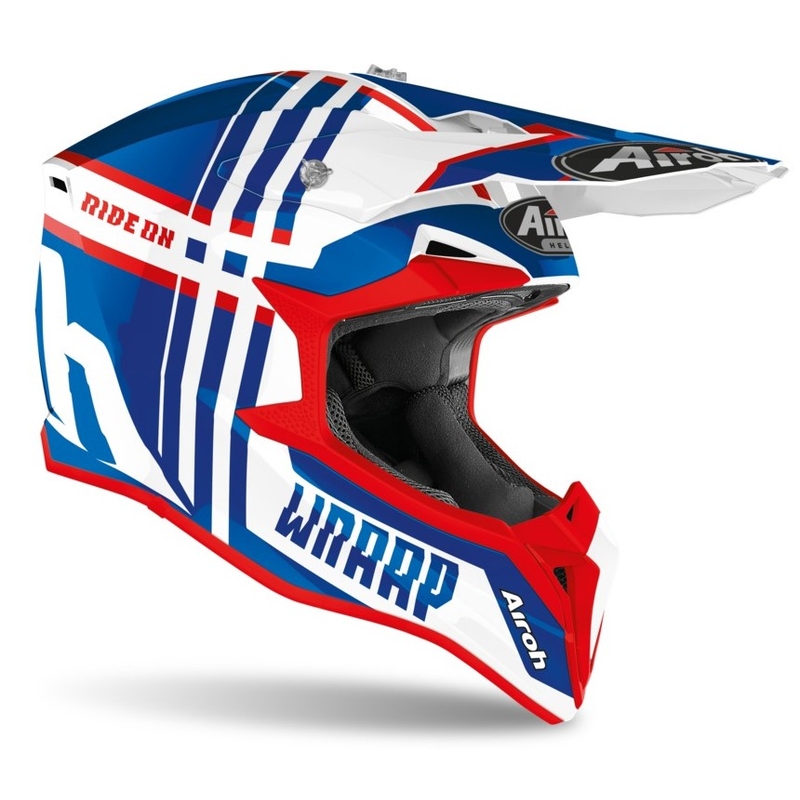 Motocross Helm Airoh Wraap Broken blau-weiß-rot