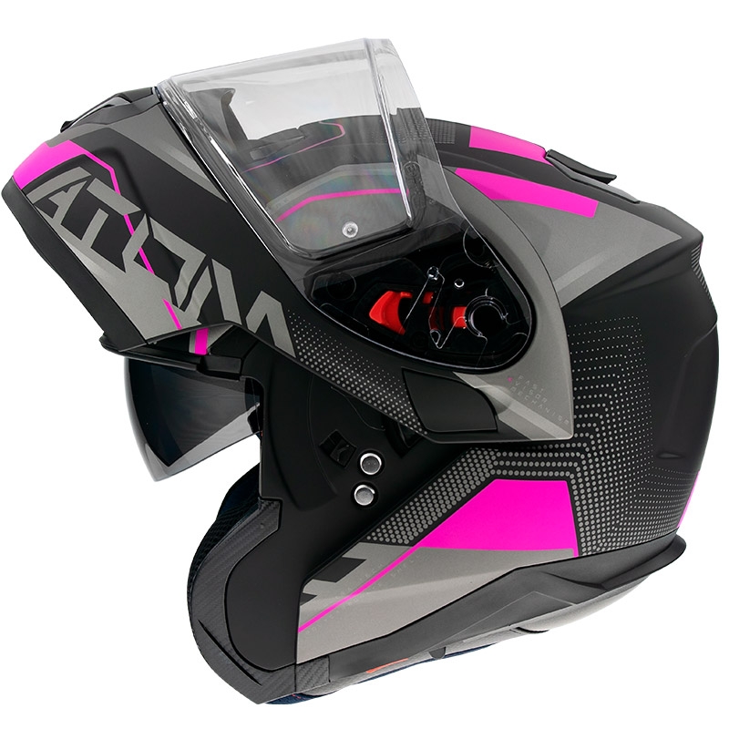 MT Atom SV Quark schwarz-grau-rosa klappbarer Motorradhelm
