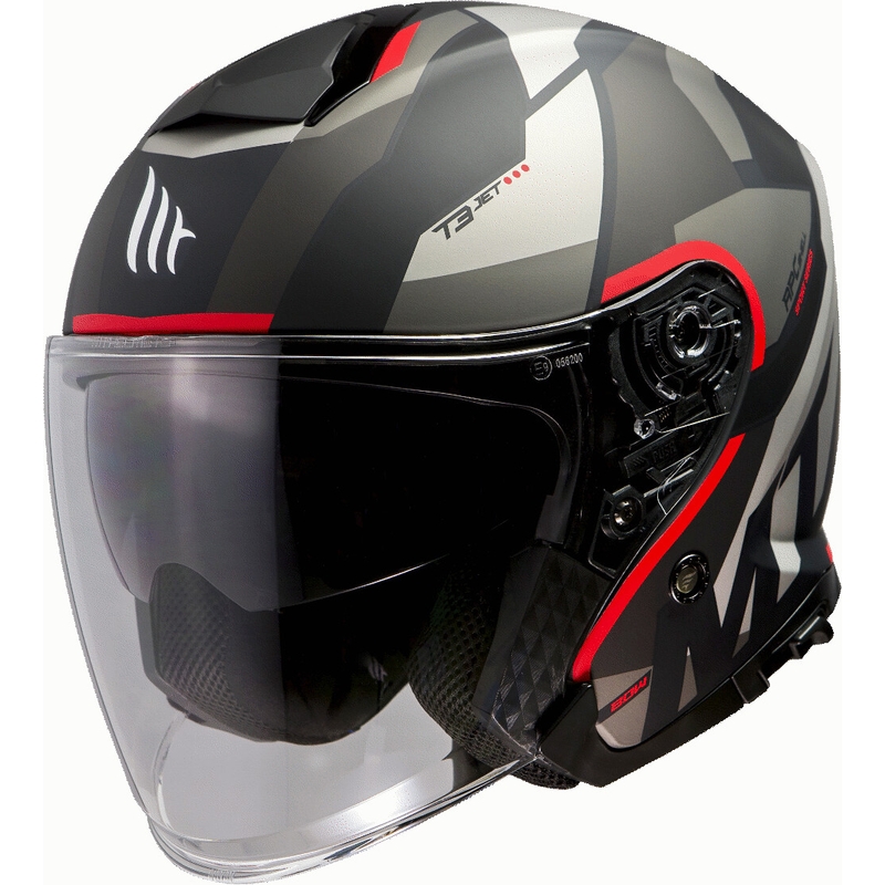Offener Motorradhelm MT Thunder 3 SV Bow Schwarz-Grau-Rot