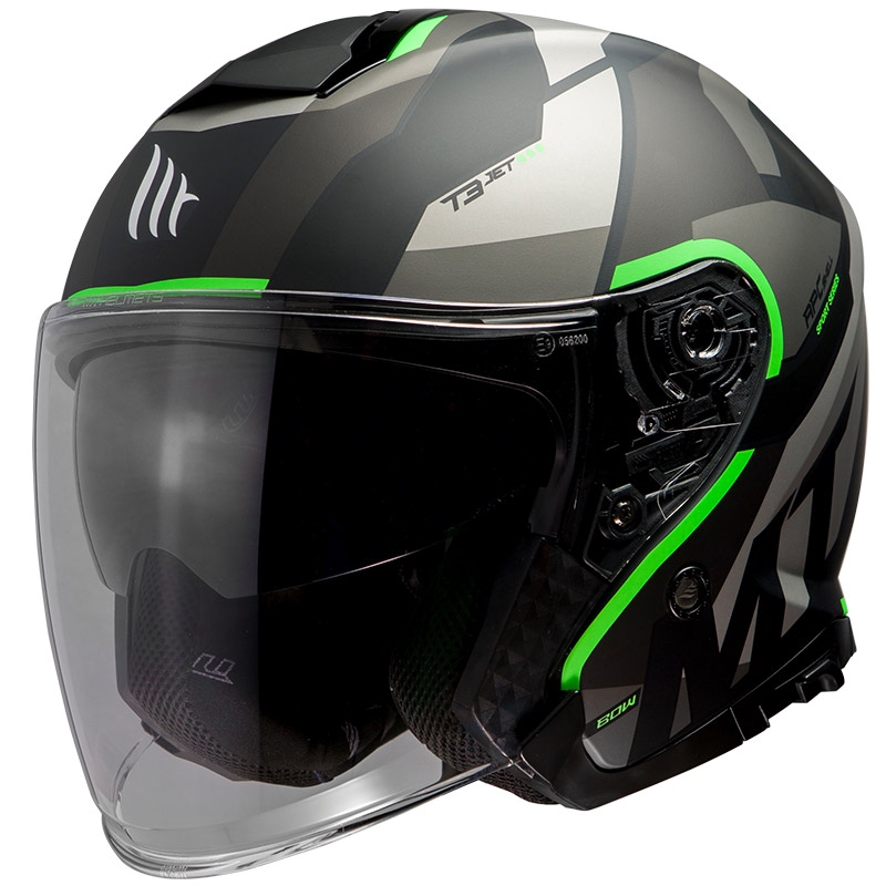 Offener Motorradhelm MT Thunder 3 SV Bow schwarz-grau-fluo grün Ausverkauf
