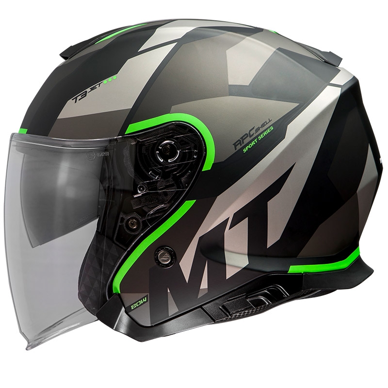 Offener Motorradhelm MT Thunder 3 SV Bow schwarz-grau-fluo grün Ausverkauf