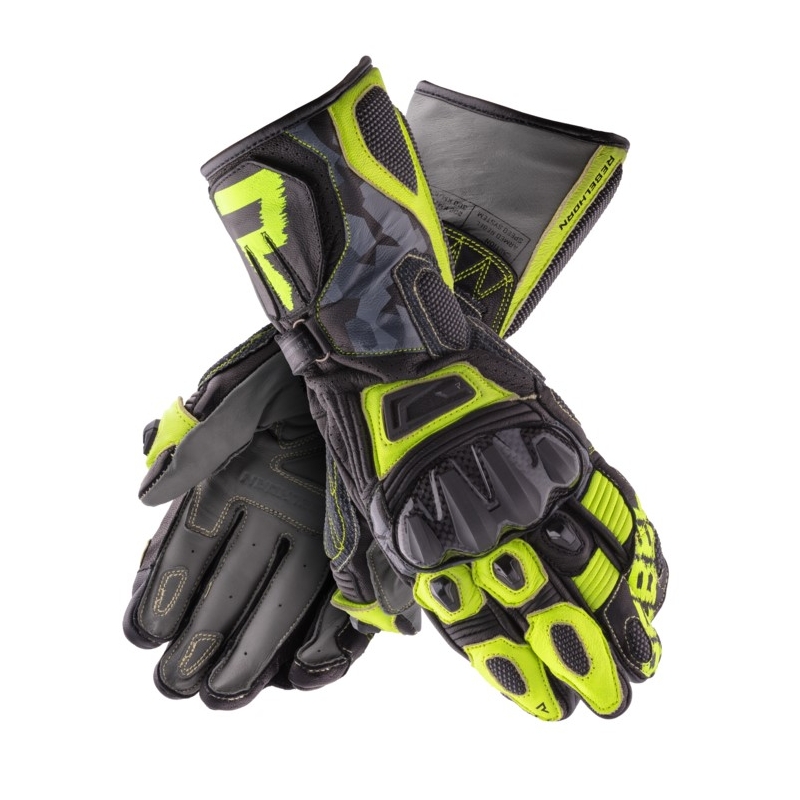 Motorradhandschuhe Rebelhorn Rebel schwarz-camo-fluo gelb Ausverkauf