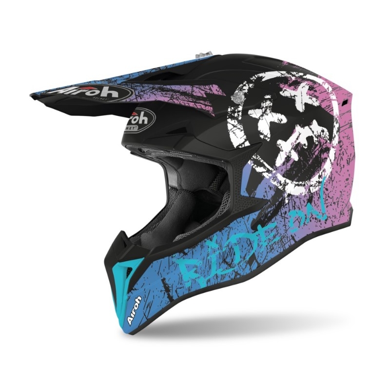 Motocross Helm Airoh Wraap Smile blau-violett