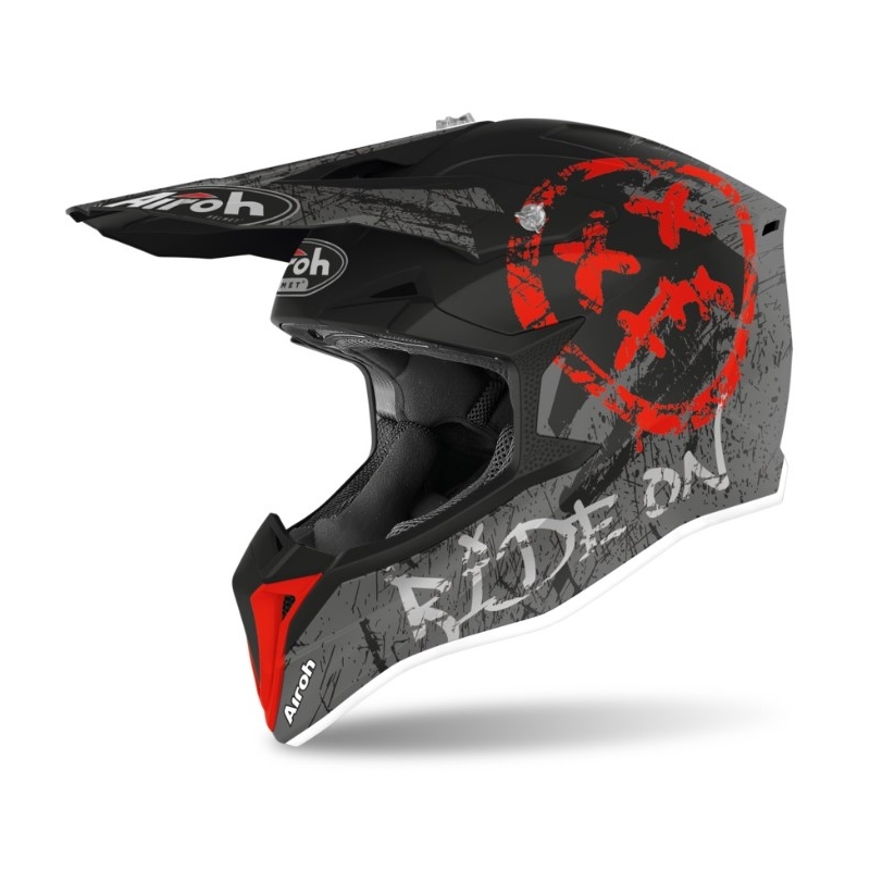 Motocross Helm Airoh Wraap Smile grau-rot