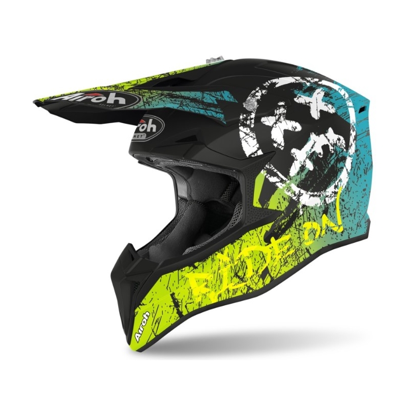 Motocross Helm Airoh Wraap Smile gelb-schwarz Ausverkauf
