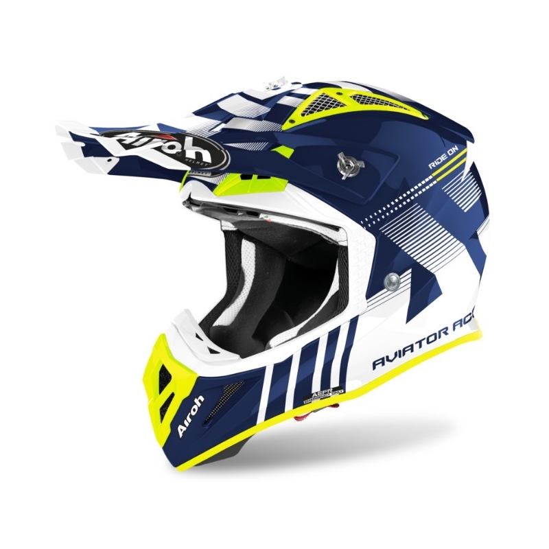 Motocross Helm Airoh Aviator Ace Nemesi weiß-blau-fluo gelb