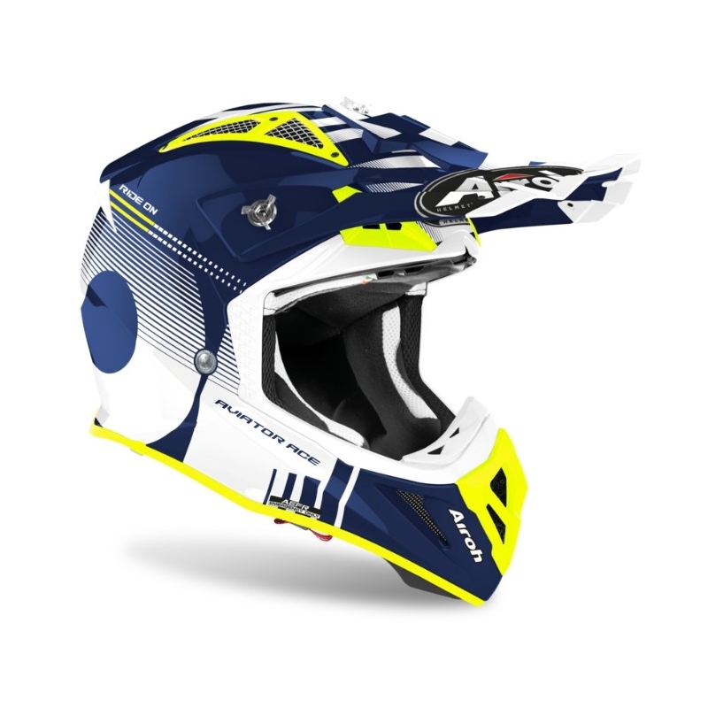 Motocross Helm Airoh Aviator Ace Nemesi weiß-blau-fluo gelb
