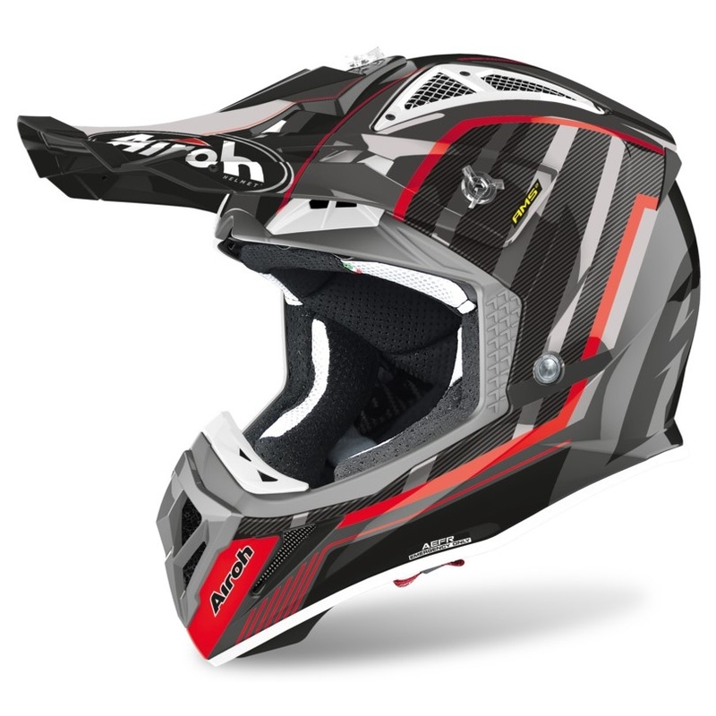 Motocross Helm Airoh Aviator Glow 2.3 AMS2 silber-schwarz-rot