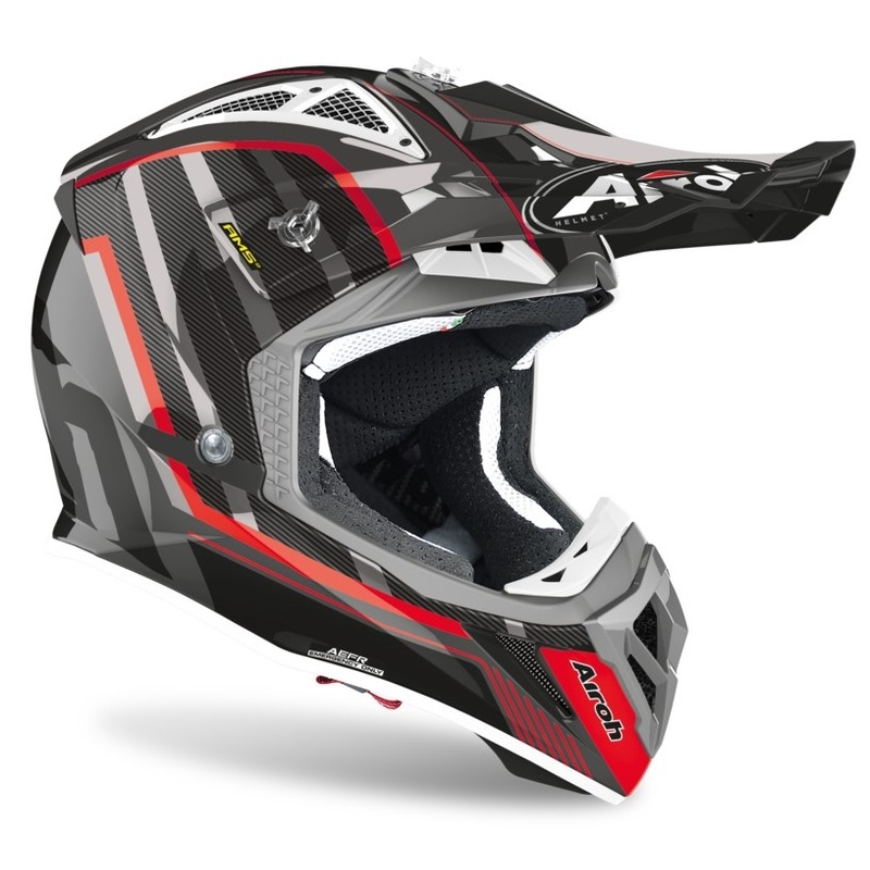 Motocross Helm Airoh Aviator Glow 2.3 AMS2 silber-schwarz-rot