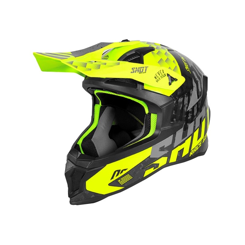 Motocross-Helm Shot Lite Rush Carbon schwarz-grau-fluorgelb