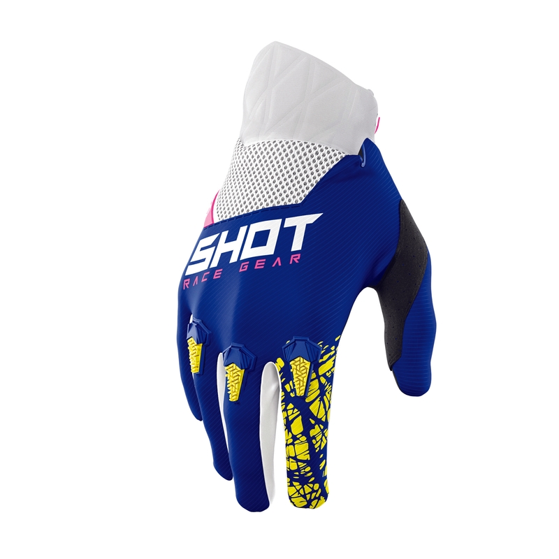 Motocross Handschuhe Shot Devo Storm blau-gelb-weiß-rosa Ausverkauf