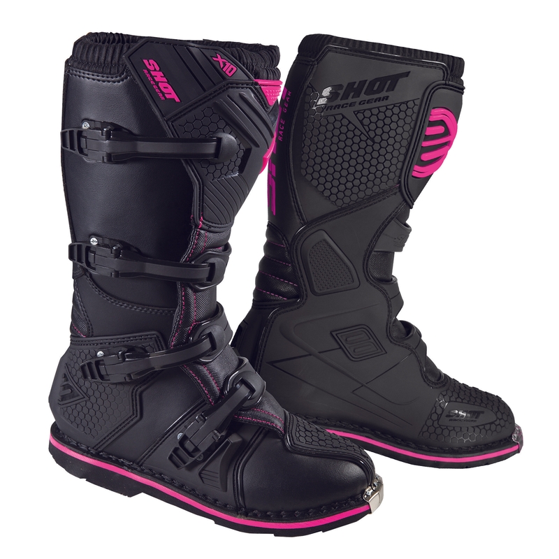 Shot X10 2.0 Schwarz und Rosa Motorradstiefel Ausverkauf