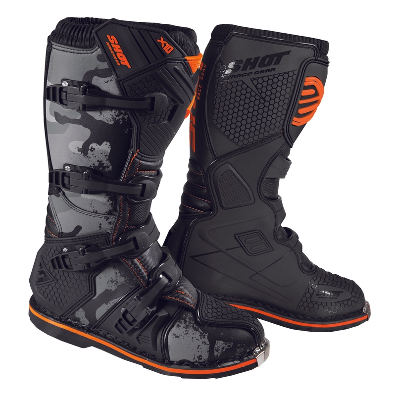 Shot X10 2.0 schwarz-camo-fluo orange Motorradstiefel