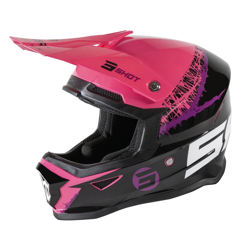 Kinder Motocross-Helm Shot Furious Storm Schwarz-Rosa-Lila Ausverkauf