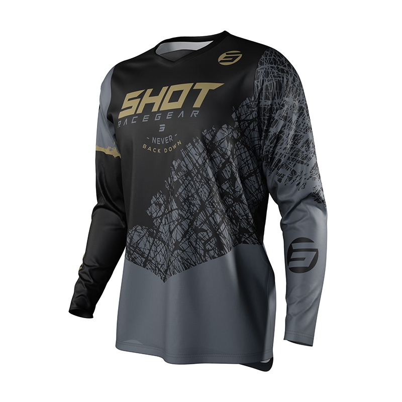 Kinder Motocross Trikot Shot Devo Storm schwarz-grau-gold Ausverkauf