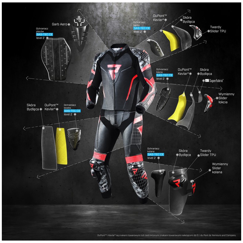 Rebelhorn Rebel Schwarz-Weiß-Fluo Rot Motorradoverall Ausverkauf