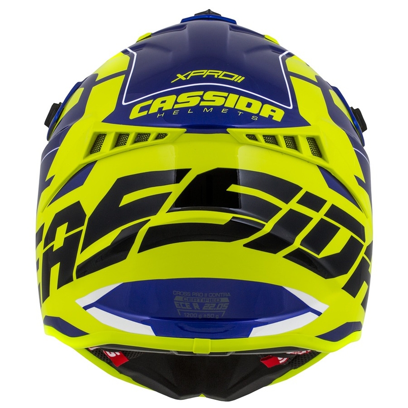 Motocross Helm Cassida Cross Pro II Contra fluo gelb-blau-weiß