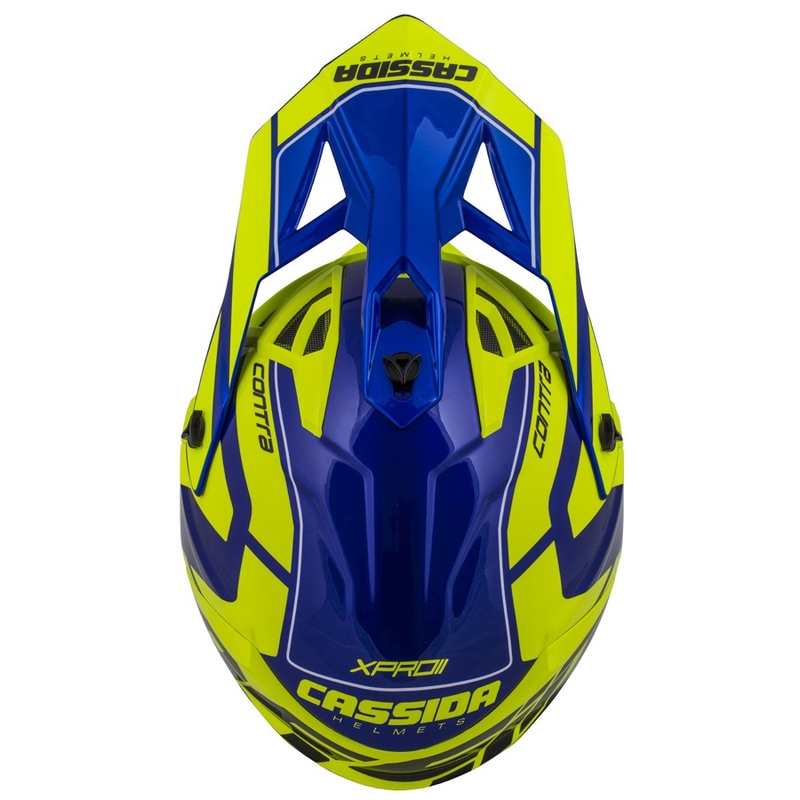 Motocross Helm Cassida Cross Pro II Contra fluo gelb-blau-weiß