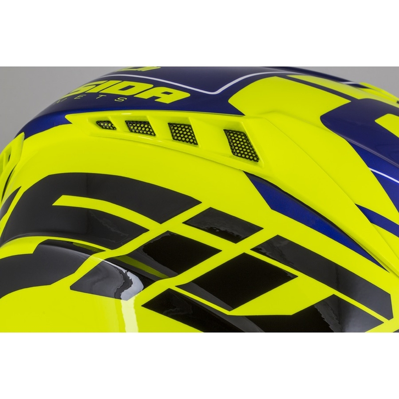 Motocross Helm Cassida Cross Pro II Contra fluo gelb-blau-weiß