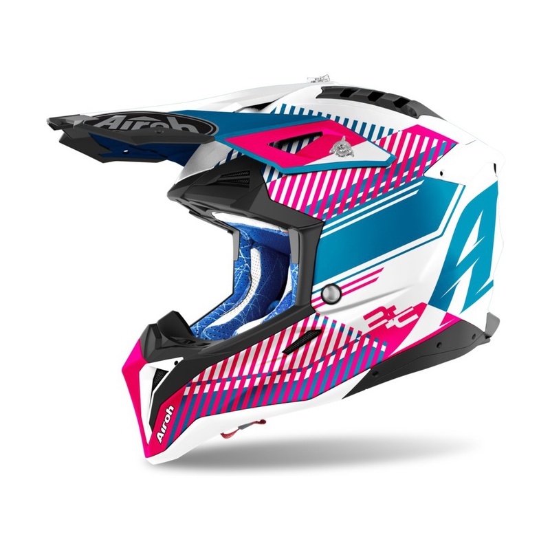 Motocross Helm Airoh Aviator 3.0 Wave 2022 weiß-blau-rosa