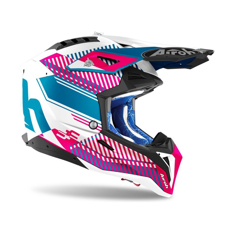 Motocross Helm Airoh Aviator 3.0 Wave 2022 weiß-blau-rosa
