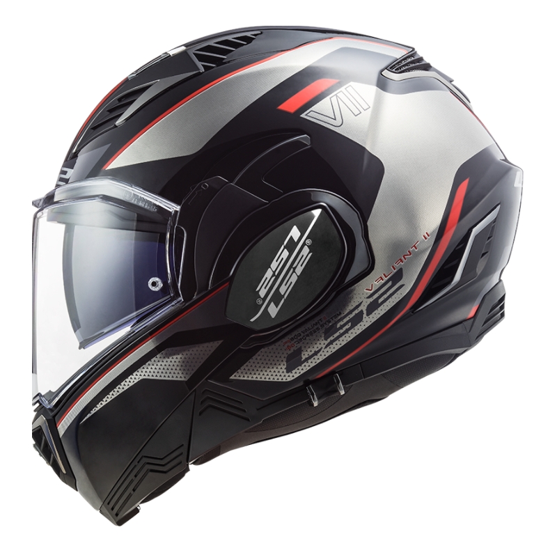 Klappbarer Motorradhelm LS2 FF900 Valiant II Hub schwarz-grau-rot