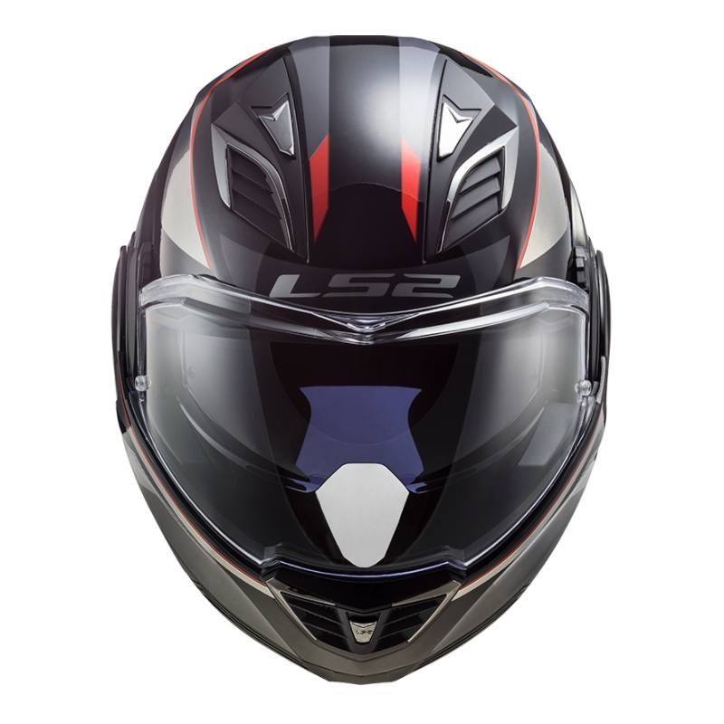 Klappbarer Motorradhelm LS2 FF900 Valiant II Hub schwarz-grau-rot