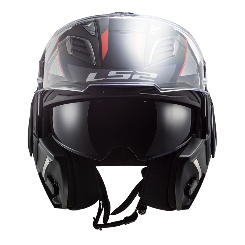 Klappbarer Motorradhelm LS2 FF900 Valiant II Hub schwarz-grau-rot