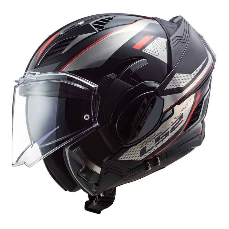 Klappbarer Motorradhelm LS2 FF900 Valiant II Hub schwarz-grau-rot