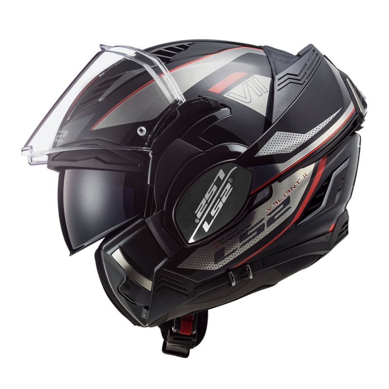 Klappbarer Motorradhelm LS2 FF900 Valiant II Hub schwarz-grau-rot