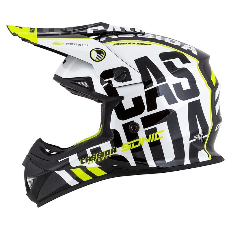 Cassida Cross Cup Sonic Motocross Helm schwarz-weiss-fluo gelb