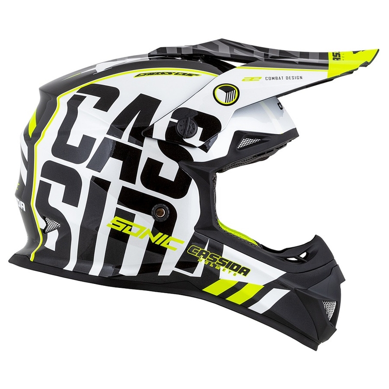 Cassida Cross Cup Sonic Motocross Helm schwarz-weiss-fluo gelb