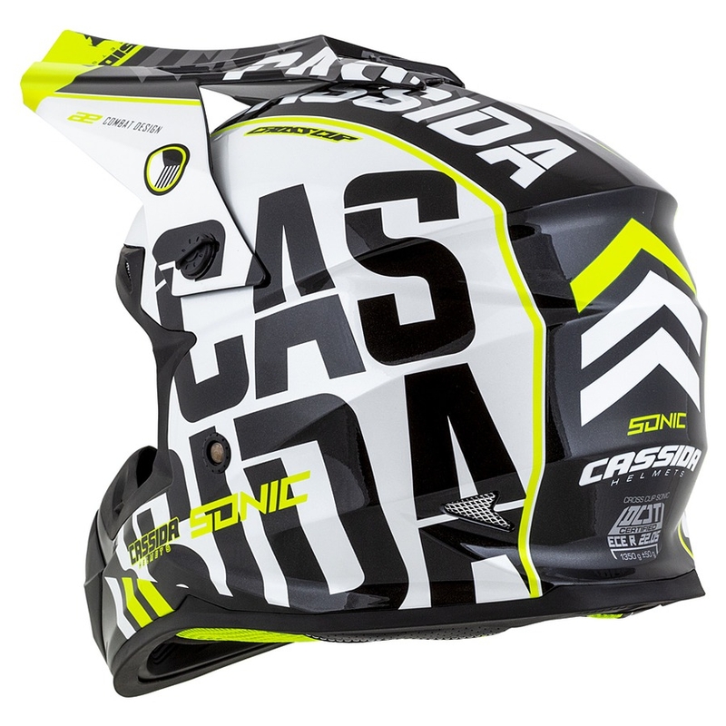 Cassida Cross Cup Sonic Motocross Helm schwarz-weiss-fluo gelb