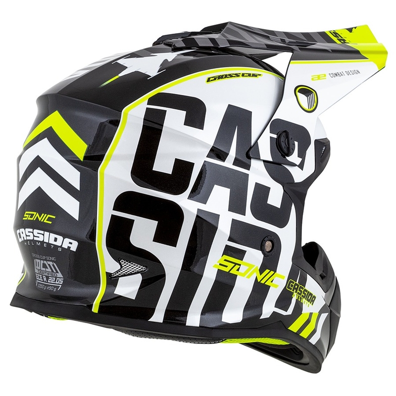Cassida Cross Cup Sonic Motocross Helm schwarz-weiss-fluo gelb