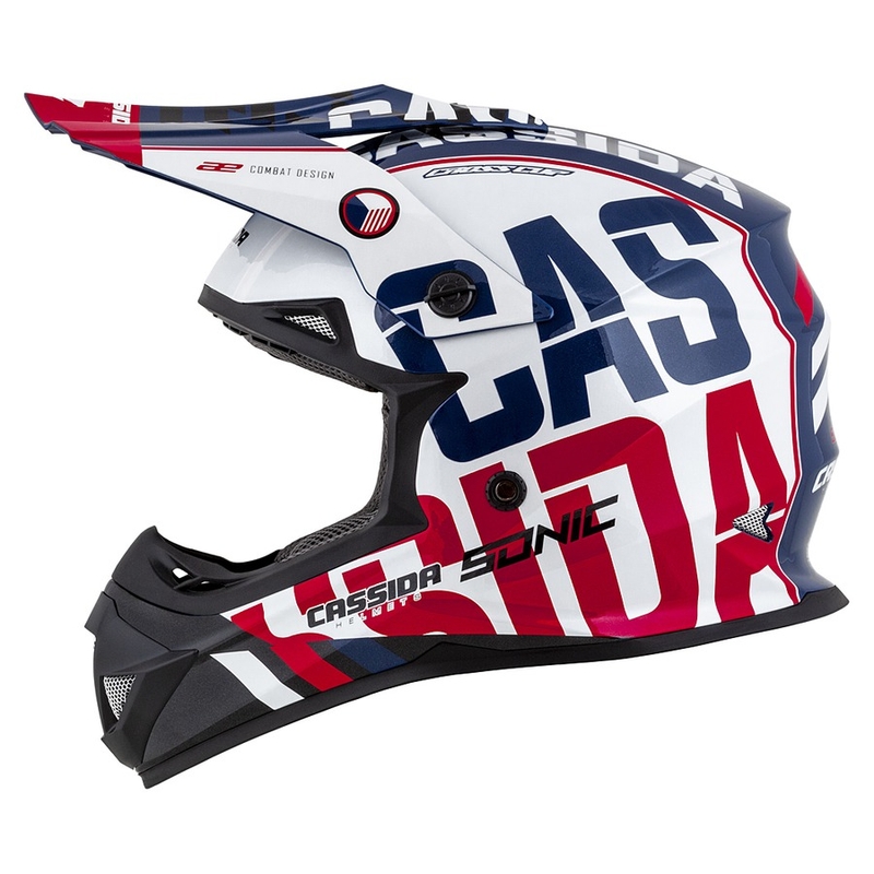 Motocross Helm Cassida Cross Cup Sonic rot-blau-weiß