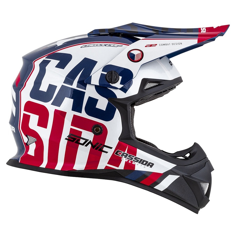 Motocross Helm Cassida Cross Cup Sonic rot-blau-weiß