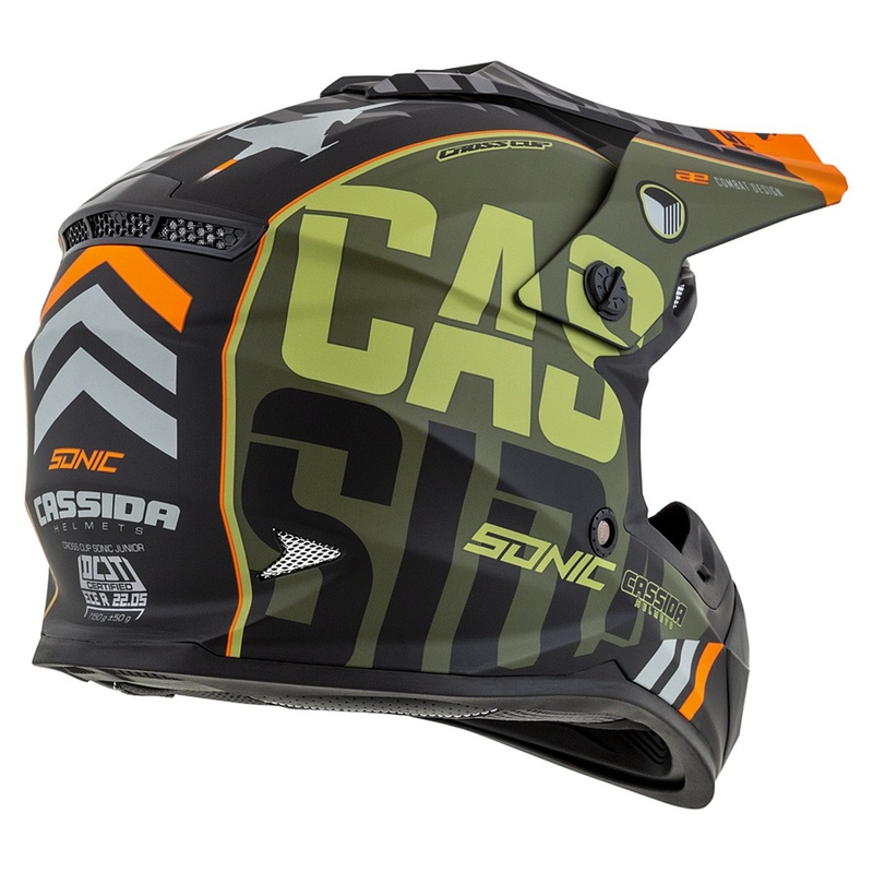 Kinder Motocross Helm Cassida Cross Cup Sonic Junior orange-grün matt Ausverkauf