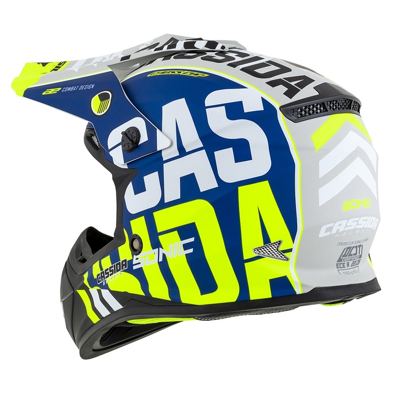 Kinder Motocross Helm Cassida Cross Cup Sonic Junior fluo gelb-blau matt