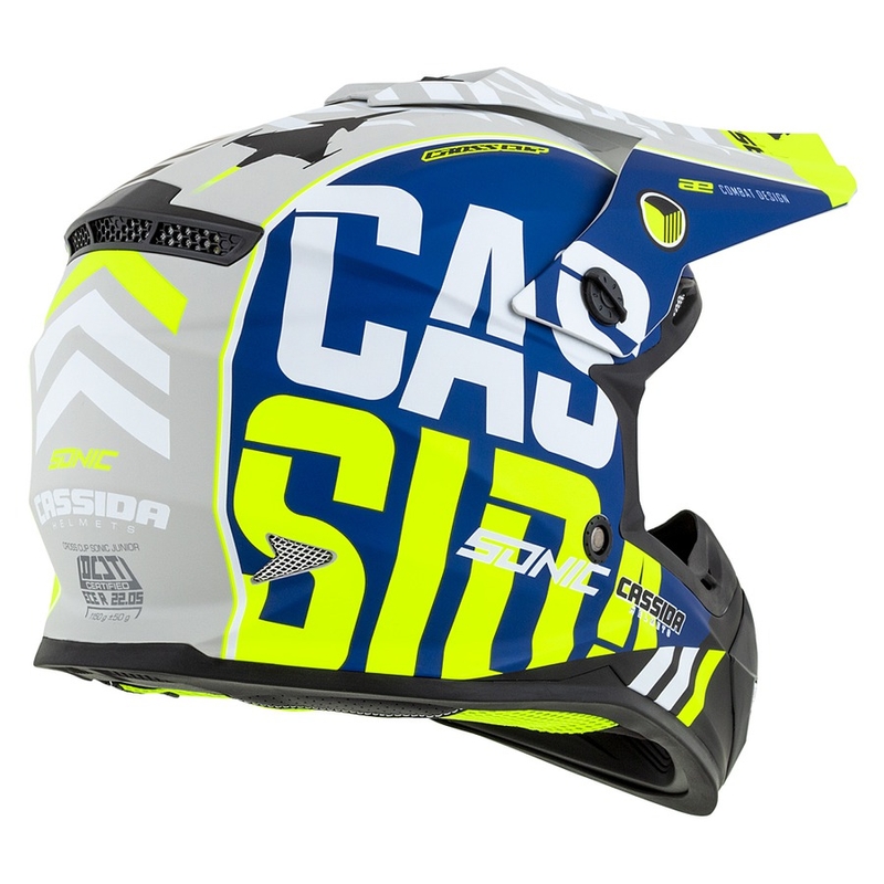Kinder Motocross Helm Cassida Cross Cup Sonic Junior fluo gelb-blau matt