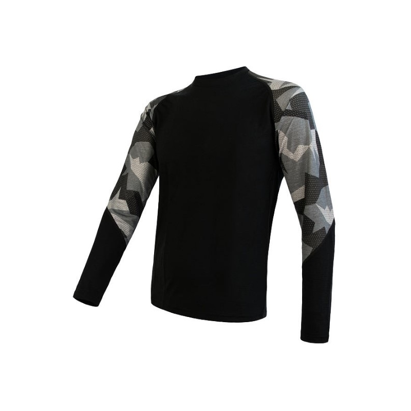 Herren Thermoshirt Sensor Merino Impress schwarz-maskiert - langarm Ausverkauf