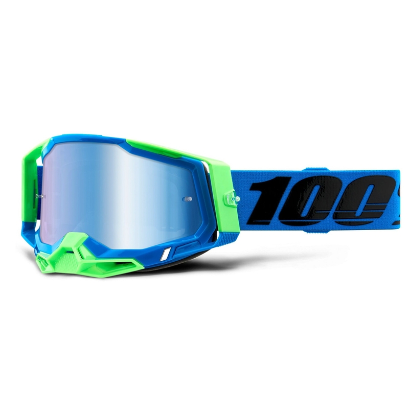 Motocrossbrille 100% RACECRAFT 2 blau-grün (blau verspiegeltes Plexiglas)