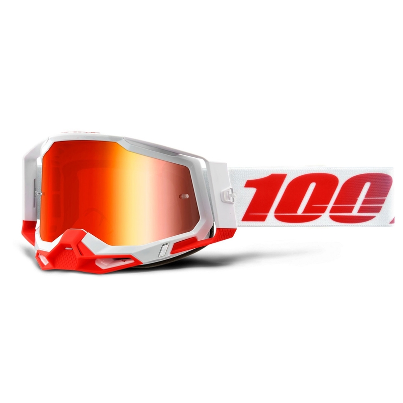 Motocrossbrille 100% RACECRAFT 2 weiß-rot (rot verspiegeltes Plexiglas)