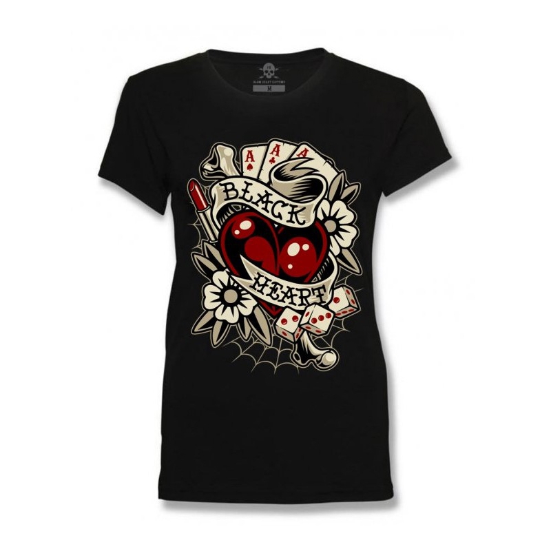 Frauen Schwarzes Herz Rockabilly Herz T-Shirt