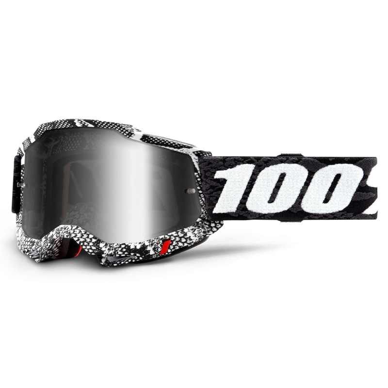 Motocrossbrille 100% ACCURI 2 schwarz-weiß (silber verspiegeltes Plexiglas)