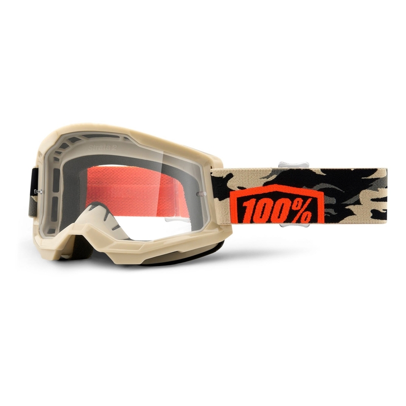 Motocrossbrille 100% STRATA 2 Kombat beige (klares Plexiglas)