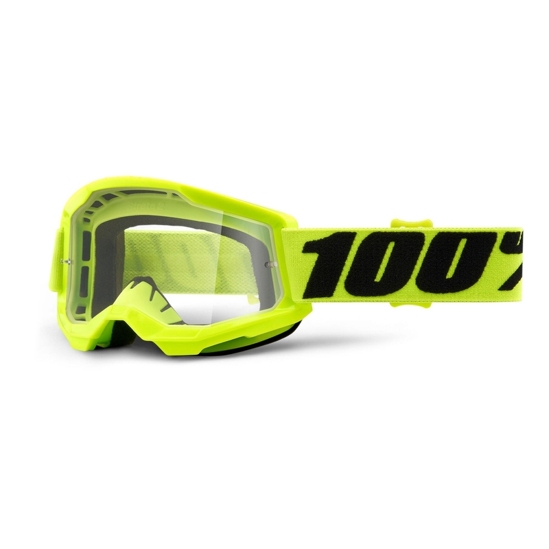 Kinder-Motocrossbrille 100% STRATA 2 fluo gelb (klares Plexiglas)