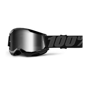 Kinder-Motocrossbrille 100% STRATA 2 schwarz (silber verspiegeltes Plexiglas)