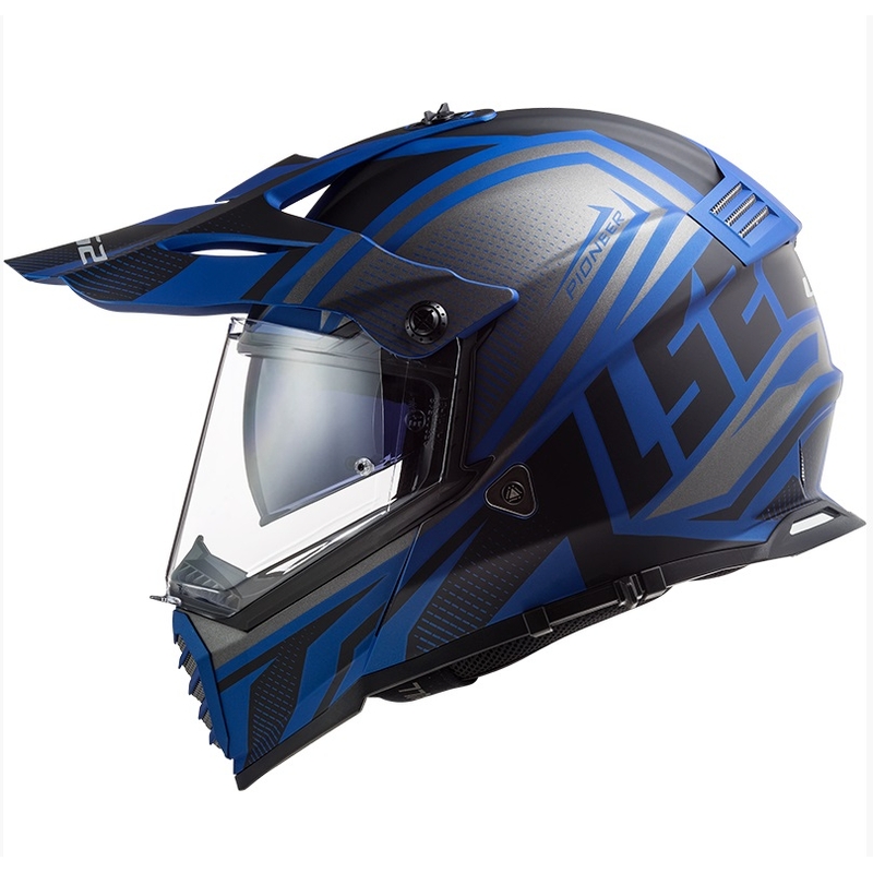 Enduro-Helm LS2 MX436 Pioneer EVO Master schwarz-silber-blau